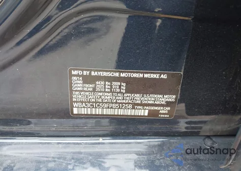 2015 BMW 328I z USA, uszkodzony, nr VIN WBA3C1C59FP851258